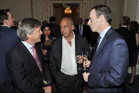 Home Retail chief executive Terry Duddy, Arcadia tycoon Philip Green and BT chief executive Ian Livingston at Retail Week's 25th Birthday Party
